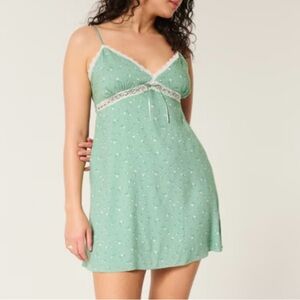 Hollister Green Ditzy Floral Mini Slip Dress Sz XL